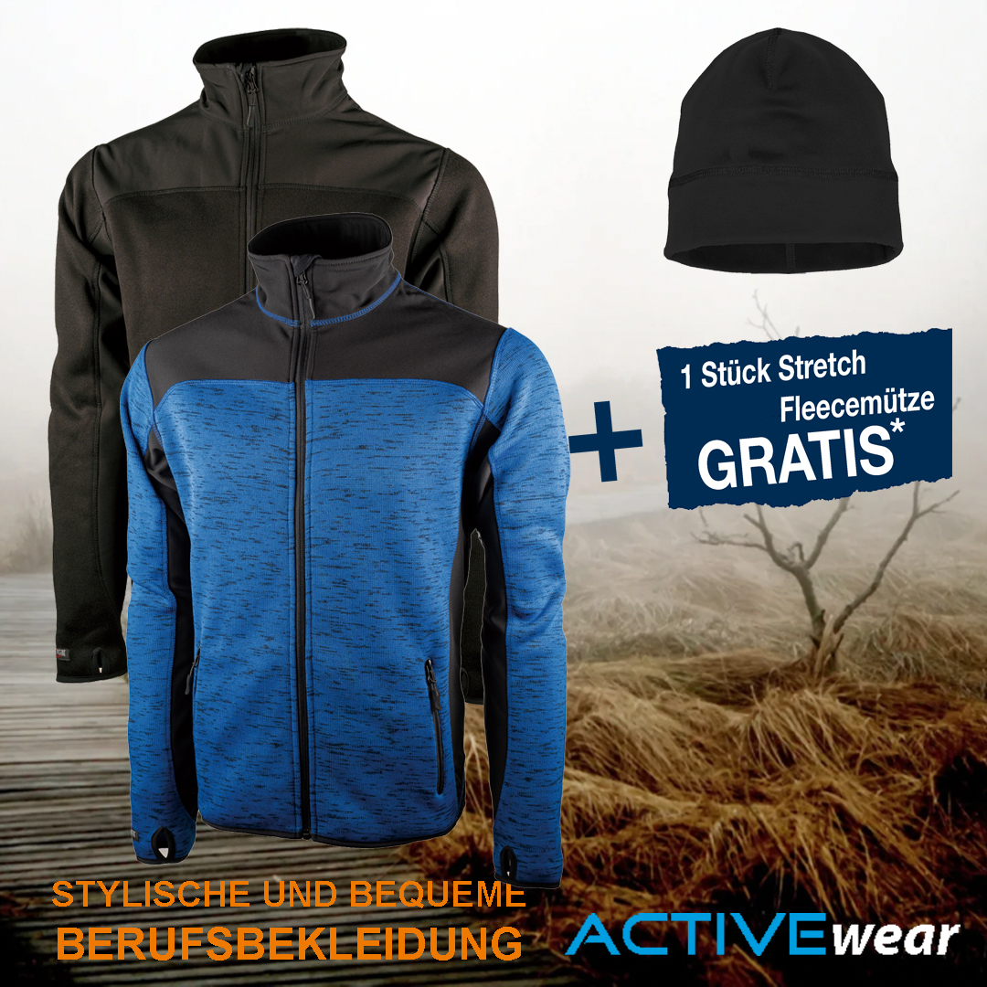Strick-Softshell Jacke IMST + Stretch-Fleecemütze schwarz