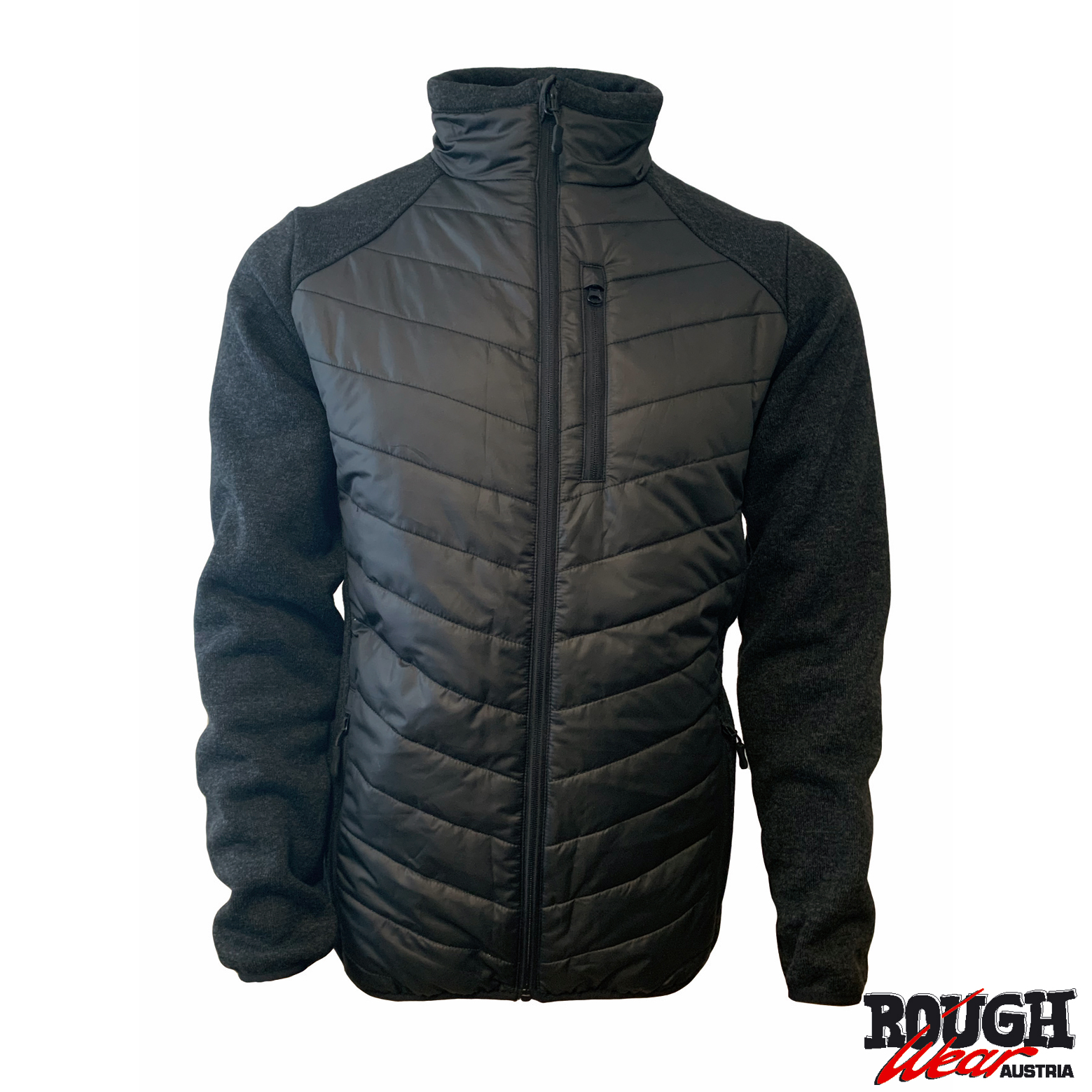 Hybridjacke Salzburg schwarz/graphit | Strickfleece & Stepp | Warme Outdoor- & Freizeitjacke